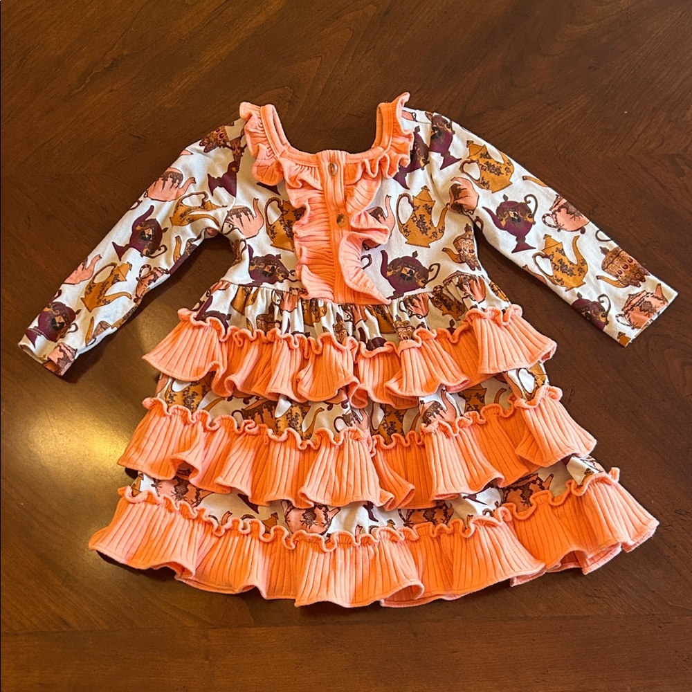 Kate Quinn Teapot Print Ruffle Dress 2T